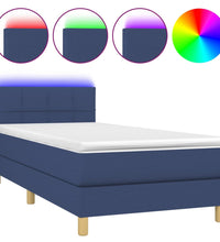 Boxspringbett mit Matratze & LED Blau 90x190 cm Stoff