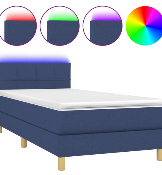 Boxspringbett mit Matratze & LED Blau 90x190 cm Stoff