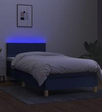 Boxspringbett mit Matratze & LED Blau 90x190 cm Stoff