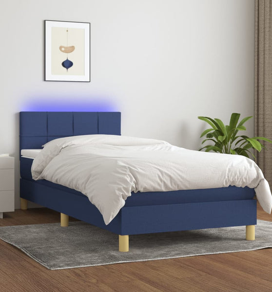 Boxspringbett mit Matratze & LED Blau 90x190 cm Stoff