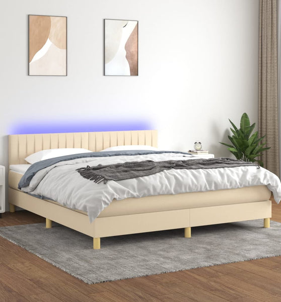 Boxspringbett mit Matratze & LED Creme 180x200 cm Stoff