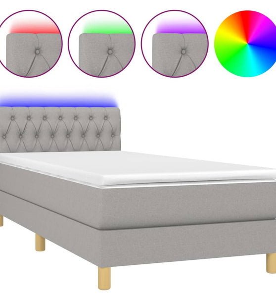 Boxspringbett mit Matratze & LED Hellgrau 90x190 cm Stoff