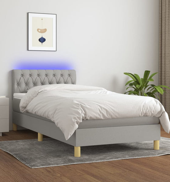 Boxspringbett mit Matratze & LED Hellgrau 90x190 cm Stoff