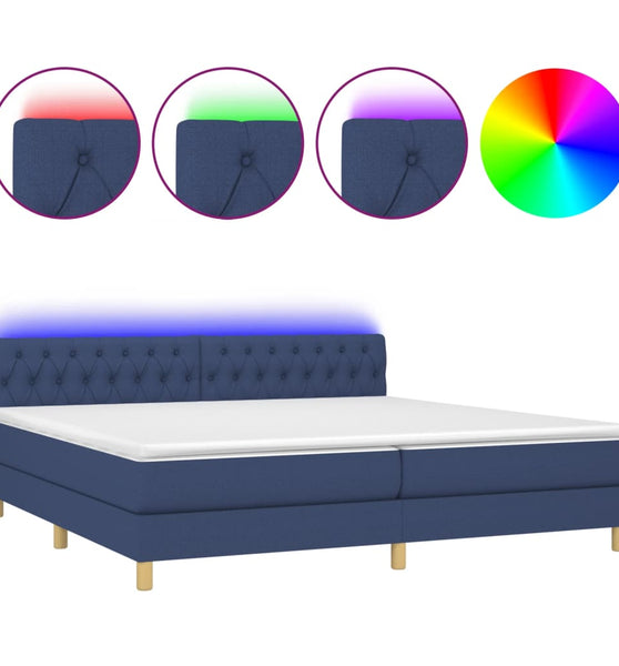 Boxspringbett mit Matratze & LED Blau 200x200 cm Stoff