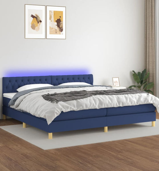 Boxspringbett mit Matratze & LED Blau 200x200 cm Stoff