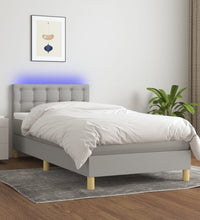 Boxspringbett mit Matratze & LED Hellgrau 90x190 cm Stoff