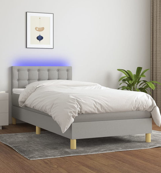 Boxspringbett mit Matratze & LED Hellgrau 90x190 cm Stoff