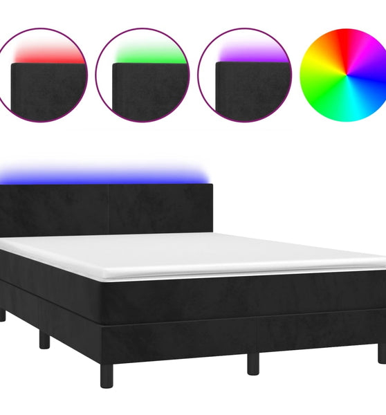 Boxspringbett mit Matratze & LED Schwarz 140x190 cm Samt