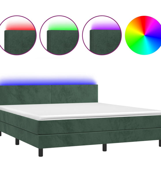 Boxspringbett mit Matratze & LED Dunkelgrün 160x200 cm Samt