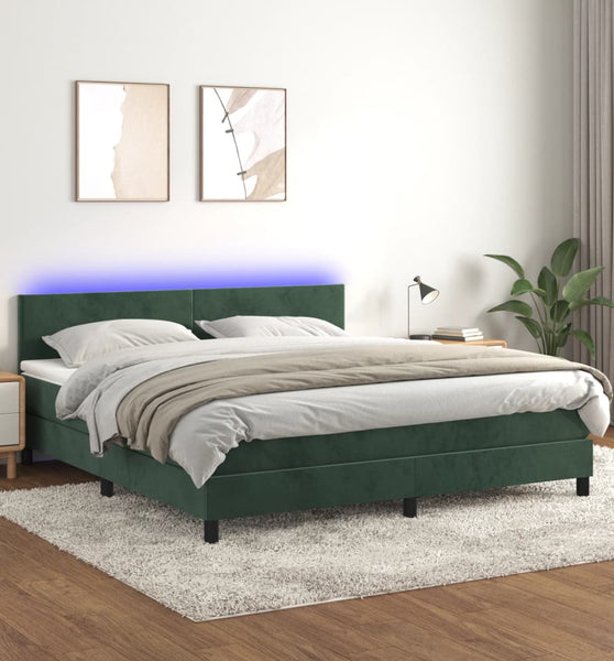 Boxspringbett mit Matratze & LED Dunkelgrün 160x200 cm Samt