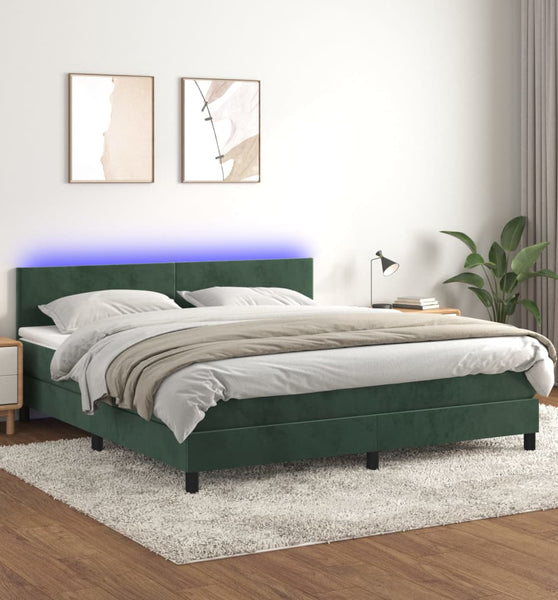 Boxspringbett mit Matratze & LED Dunkelgrün 180x200 cm Samt