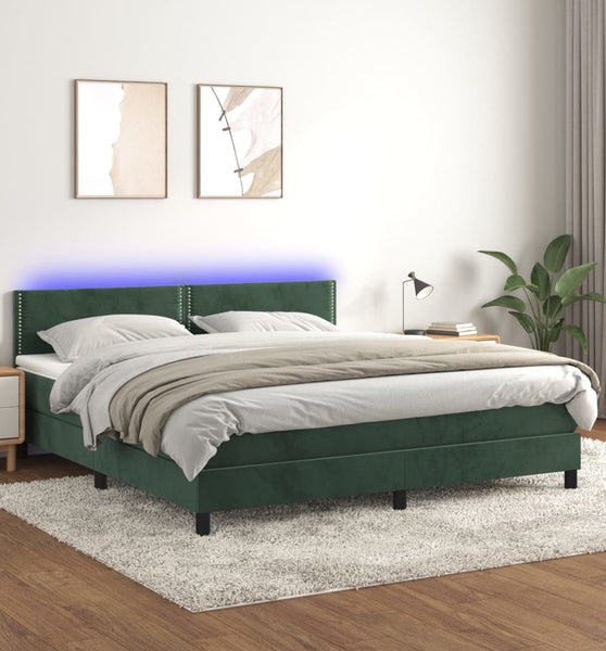 Boxspringbett mit Matratze & LED Dunkelgrün 180x200 cm Samt