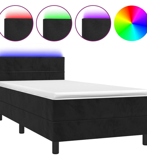 Boxspringbett mit Matratze & LED Schwarz 100x200 cm Samt