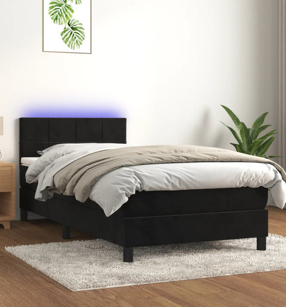 Boxspringbett mit Matratze & LED Schwarz 100x200 cm Samt