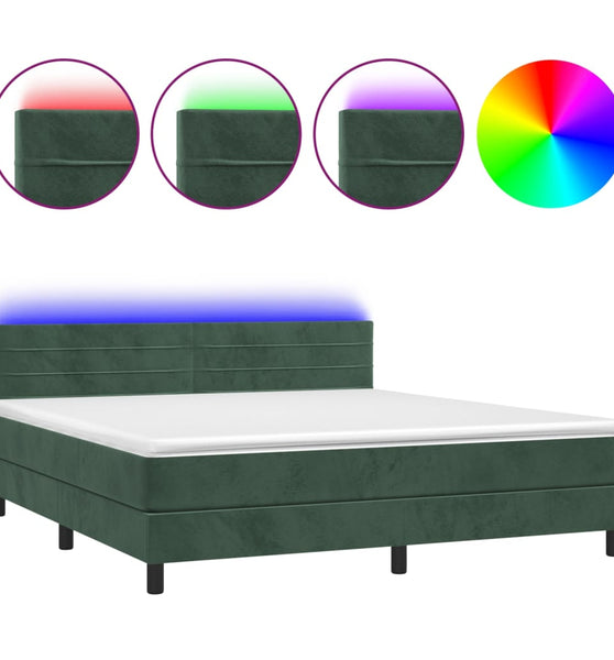Boxspringbett mit Matratze & LED Dunkelgrün 180x200 cm Samt