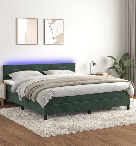 Boxspringbett mit Matratze & LED Dunkelgrün 180x200 cm Samt