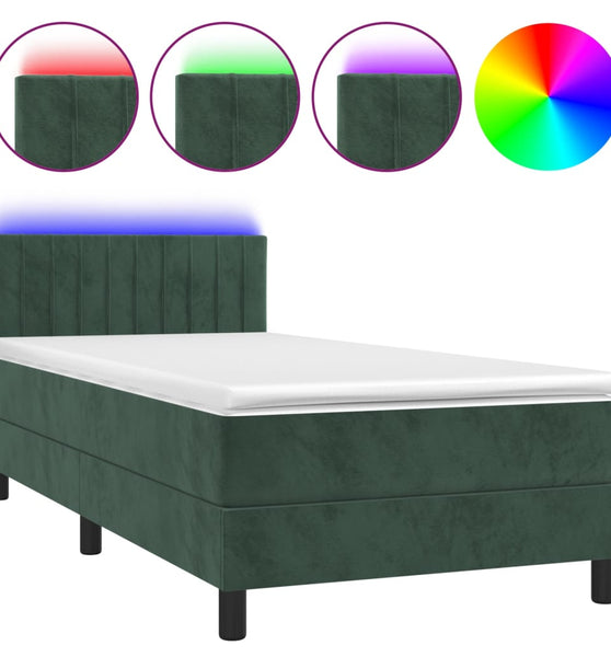 Boxspringbett mit Matratze & LED Dunkelgrün 100x200 cm Samt