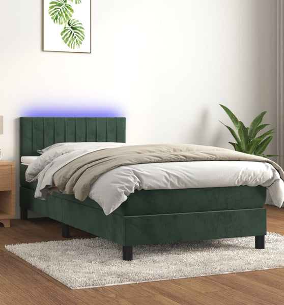 Boxspringbett mit Matratze & LED Dunkelgrün 100x200 cm Samt