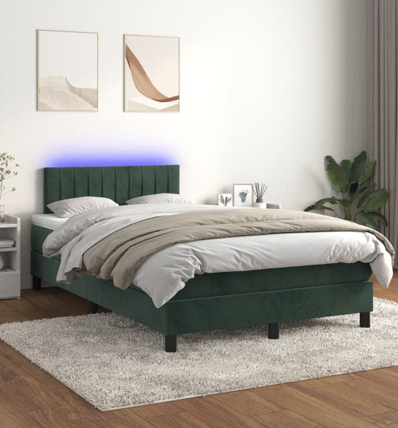 Boxspringbett mit Matratze & LED Dunkelgrün 120x200 cm Samt