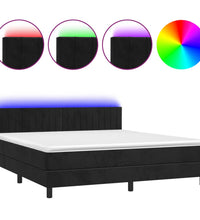 Boxspringbett mit Matratze & LED Schwarz 160x200 cm Samt