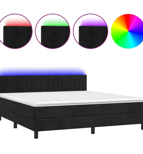 Boxspringbett mit Matratze & LED Schwarz 160x200 cm Samt