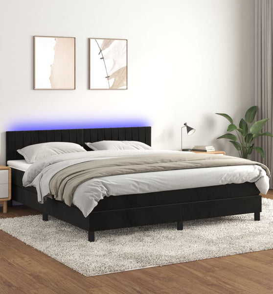Boxspringbett mit Matratze & LED Schwarz 160x200 cm Samt