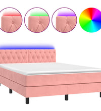 Boxspringbett mit Matratze & LED Rosa 140x190 cm Samt