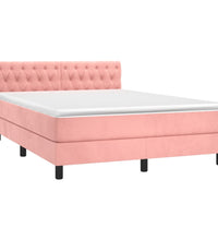 Boxspringbett mit Matratze & LED Rosa 140x190 cm Samt