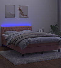 Boxspringbett mit Matratze & LED Rosa 140x190 cm Samt