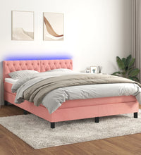 Boxspringbett mit Matratze & LED Rosa 140x190 cm Samt