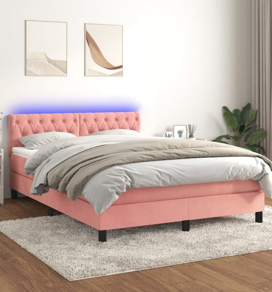 Boxspringbett mit Matratze & LED Rosa 140x190 cm Samt