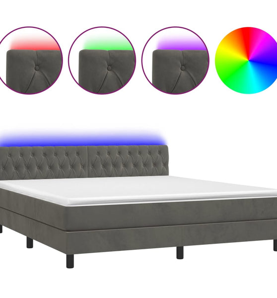 Boxspringbett mit Matratze & LED Dunkelgrau 160x200 cm Samt