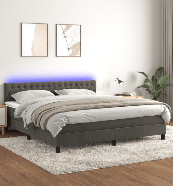 Boxspringbett mit Matratze & LED Dunkelgrau 160x200 cm Samt