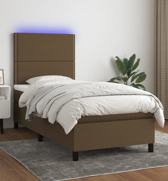 Boxspringbett mit Matratze & LED Dunkelbraun 80x200 cm Stoff