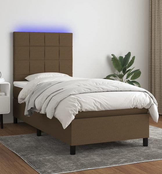 Boxspringbett mit Matratze & LED Dunkelbraun 80x200 cm Stoff