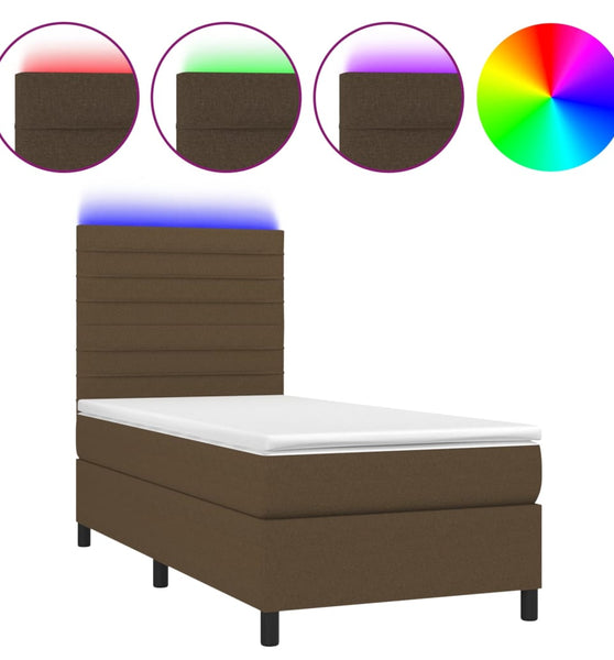 Boxspringbett mit Matratze & LED Dunkelbraun 80x200 cm Stoff