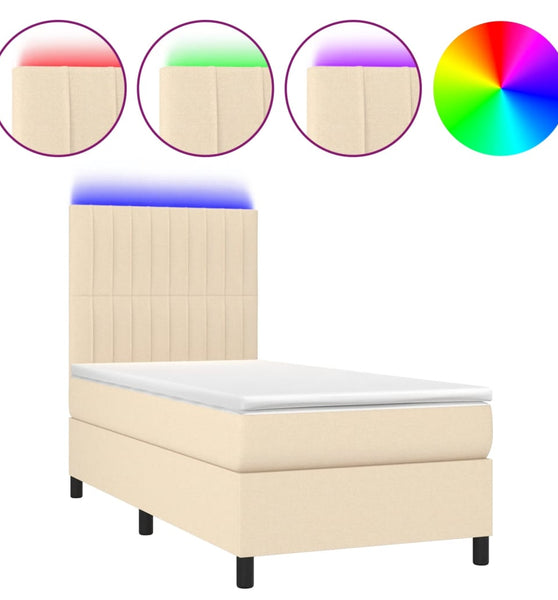 Boxspringbett mit Matratze & LED Creme 90x190 cm Stoff