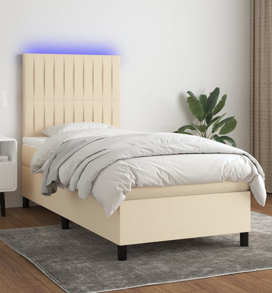 Boxspringbett mit Matratze & LED Creme 90x190 cm Stoff