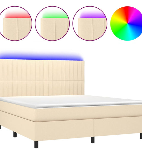 Boxspringbett mit Matratze & LED Creme 180x200 cm Stoff