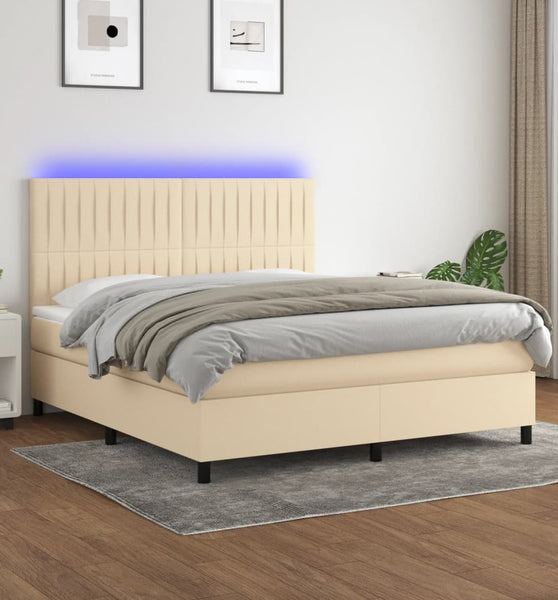 Boxspringbett mit Matratze & LED Creme 180x200 cm Stoff