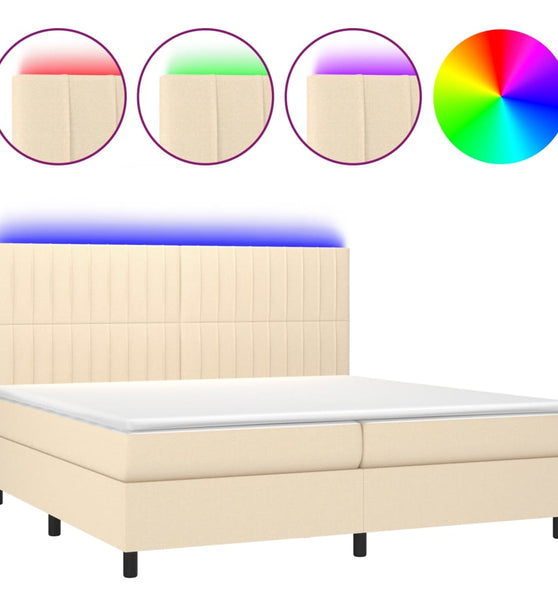 Boxspringbett mit Matratze & LED Creme 200x200 cm Stoff