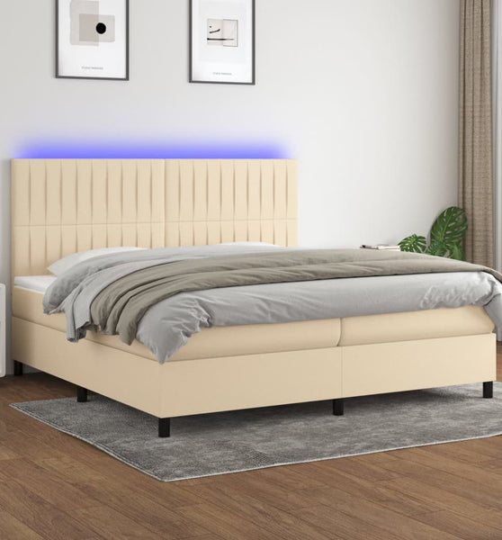 Boxspringbett mit Matratze & LED Creme 200x200 cm Stoff