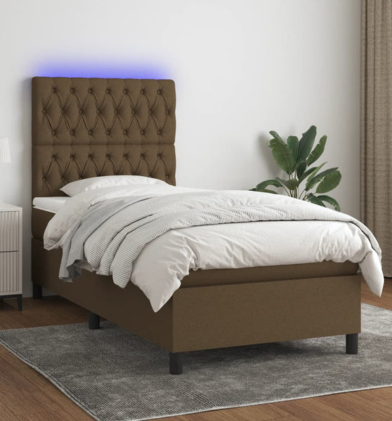 Boxspringbett mit Matratze & LED Dunkelbraun 80x200 cm Stoff