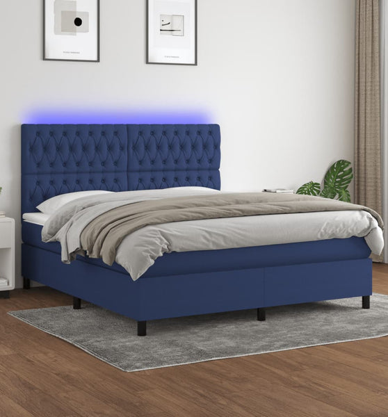 Boxspringbett mit Matratze & LED Blau 180x200 cm Stoff