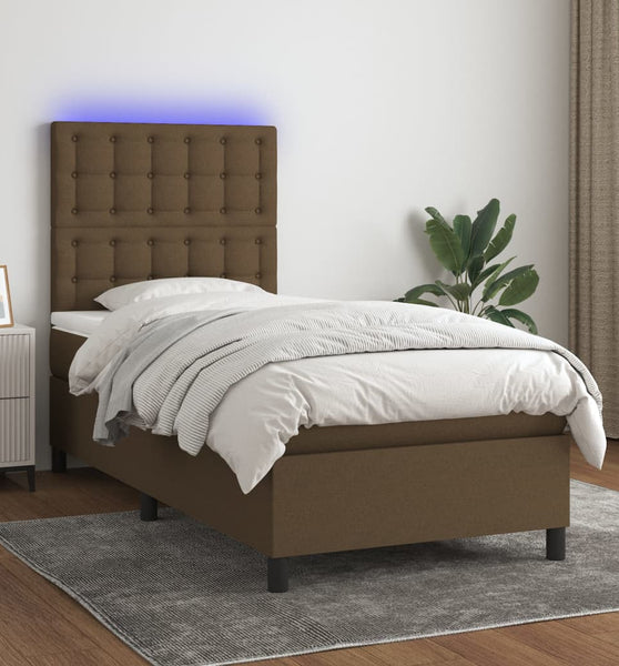 Boxspringbett mit Matratze & LED Dunkelbraun 80x200 cm Stoff