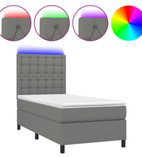 Boxspringbett mit Matratze & LED Dunkelgrau 90x190 cm Stoff