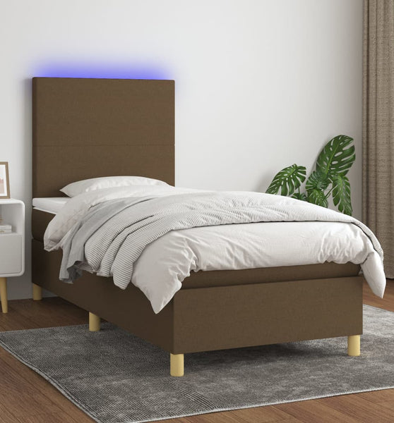 Boxspringbett mit Matratze & LED Dunkelbraun 80x200 cm Stoff