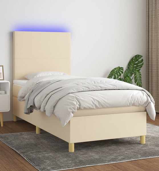 Boxspringbett mit Matratze & LED Creme 90x200 cm Stoff
