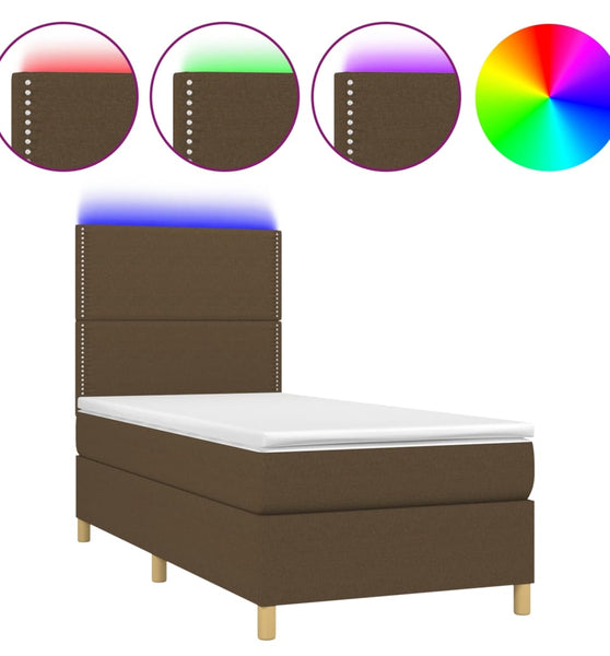 Boxspringbett mit Matratze & LED Dunkelbraun 80x200 cm Stoff