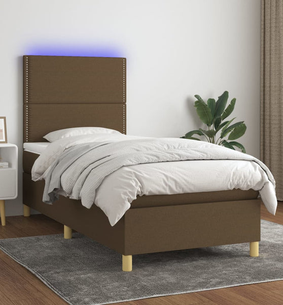 Boxspringbett mit Matratze & LED Dunkelbraun 80x200 cm Stoff